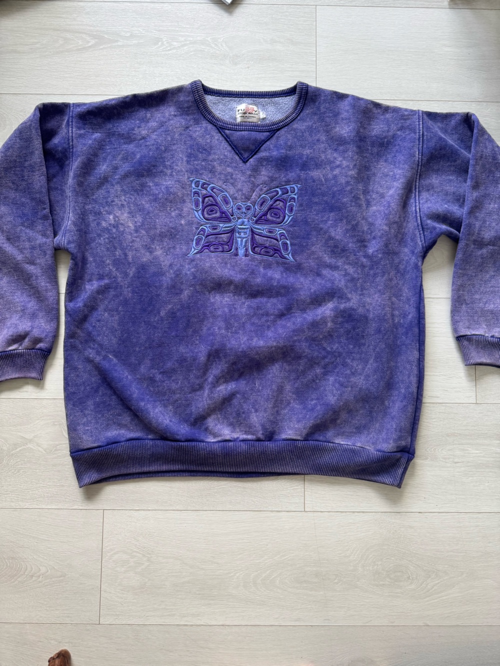 Vintage Fuzzy Stonewash Crewneck Sweatshirt Made in Canada Purple Butterfly